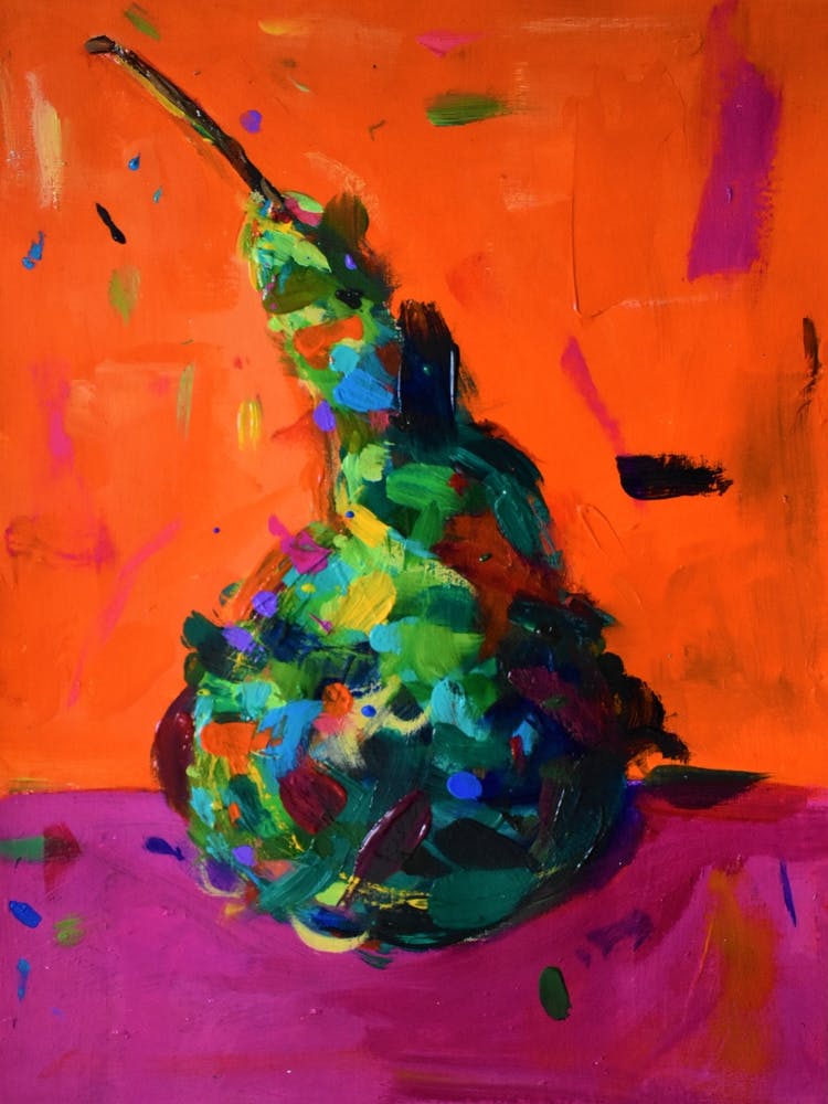 Pear On A Pink Table