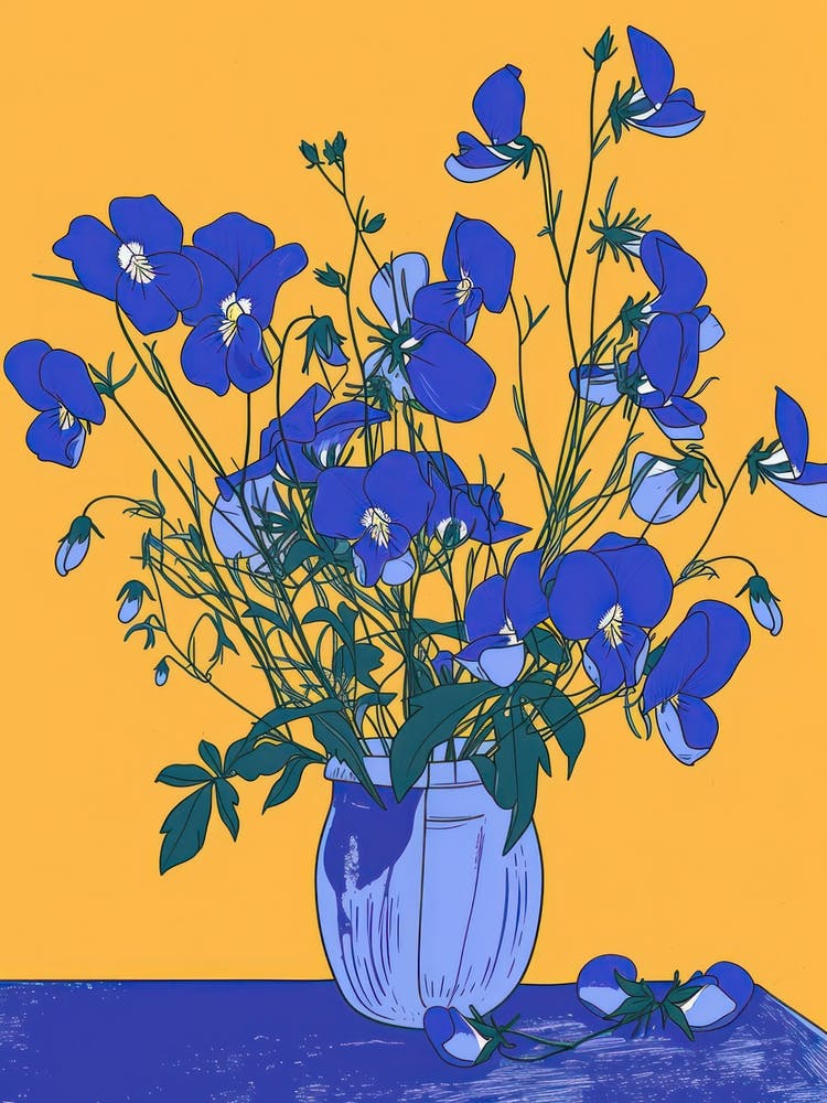 Sweet Pea Flowers On A Table   Contemporary Illustration 1