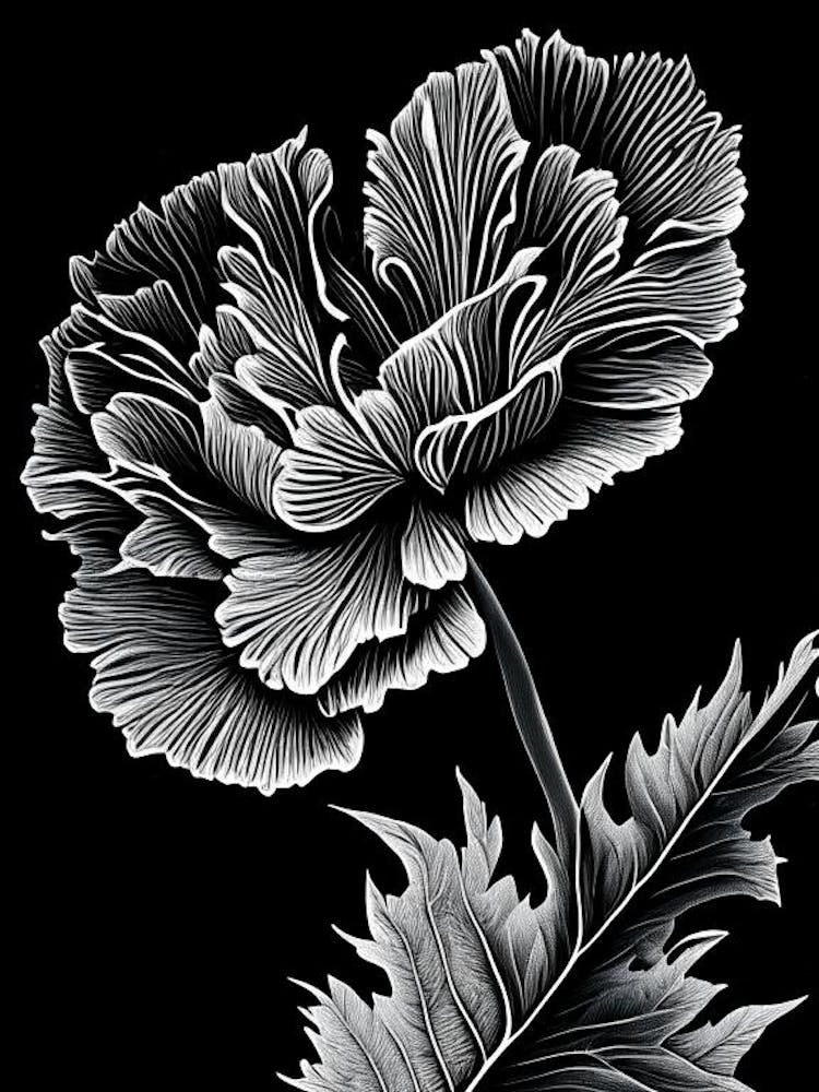 Carnation Leaf Linocut 3