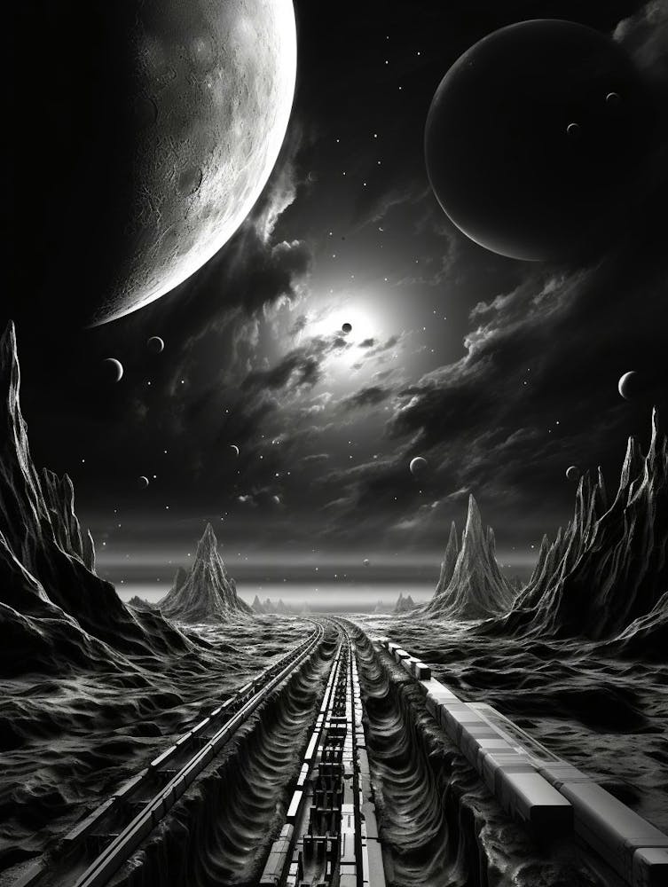 Interstellar Voyage Abstract Black And White 9