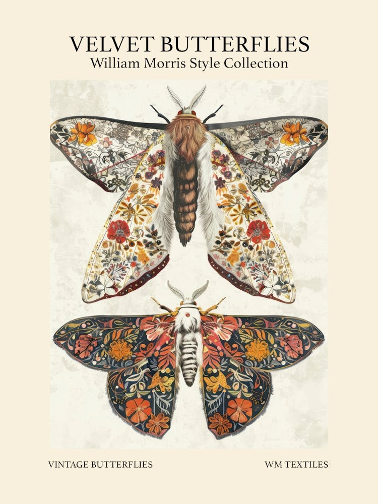 Velvet Butterflies Collection Vintage Butterflies William Morris Style 6