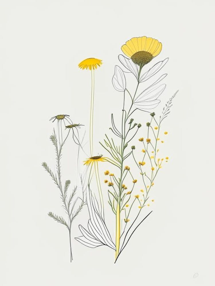 Chamomile Spices And Herbs Minimal Line Drawing 2