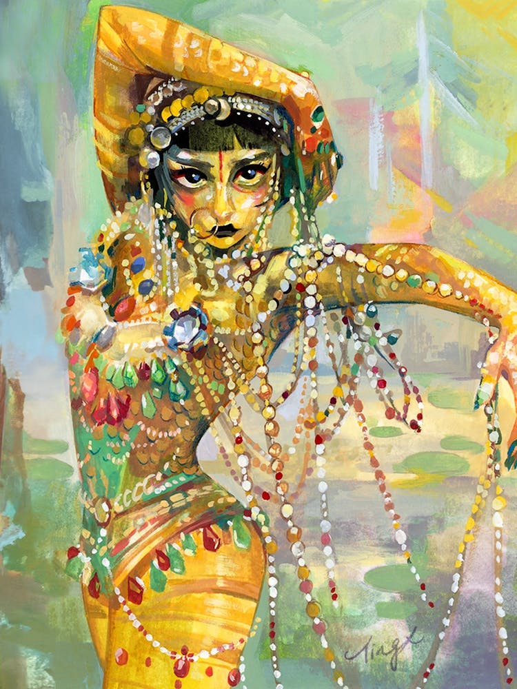 Illustration à la Gouache - Danseuse En Or 1