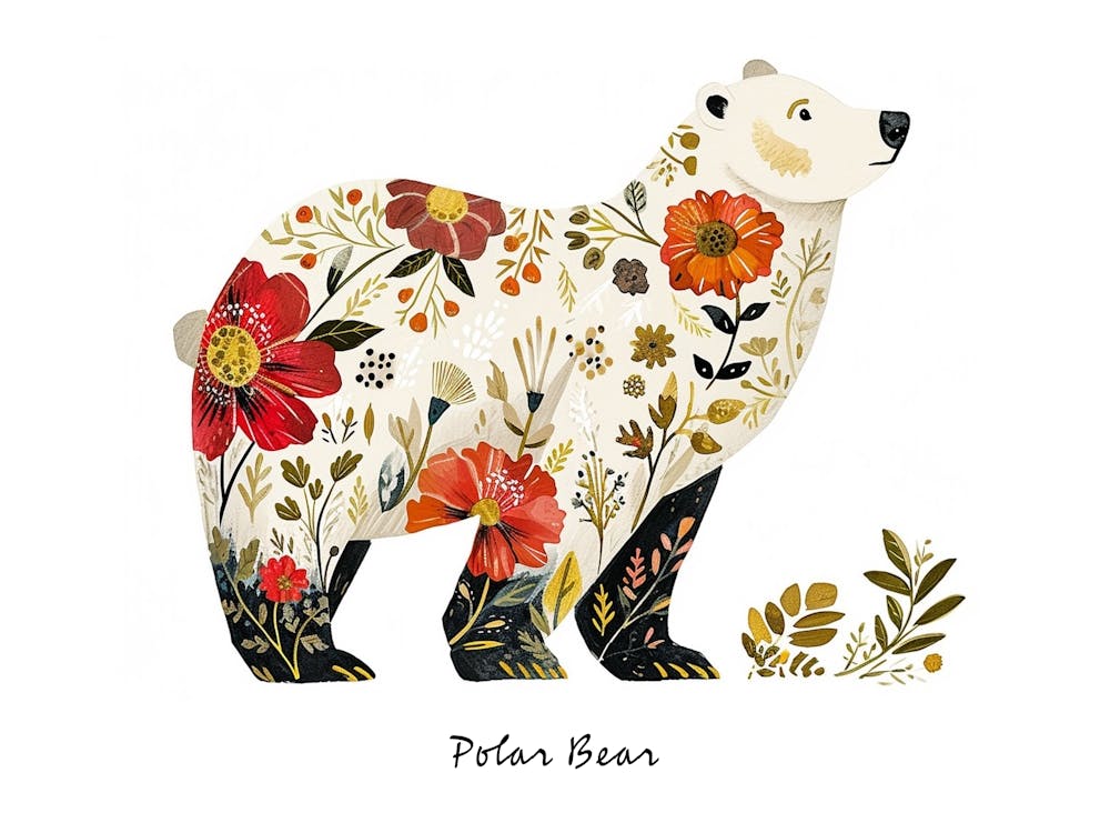 Little Floral Polar Bear 2 Poster