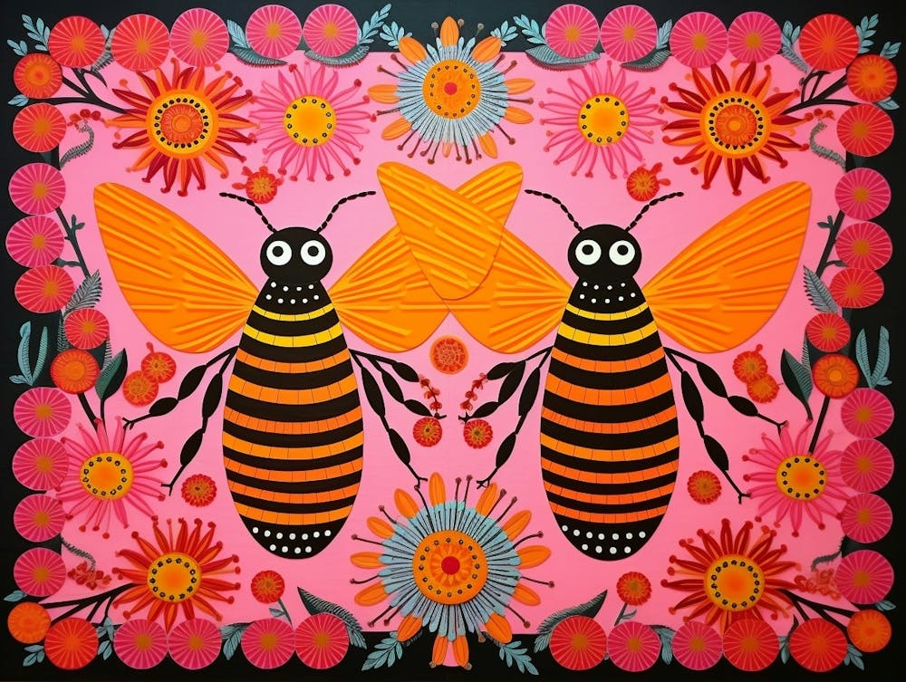 Honey Bee 1 Folk Style Animal Illustration