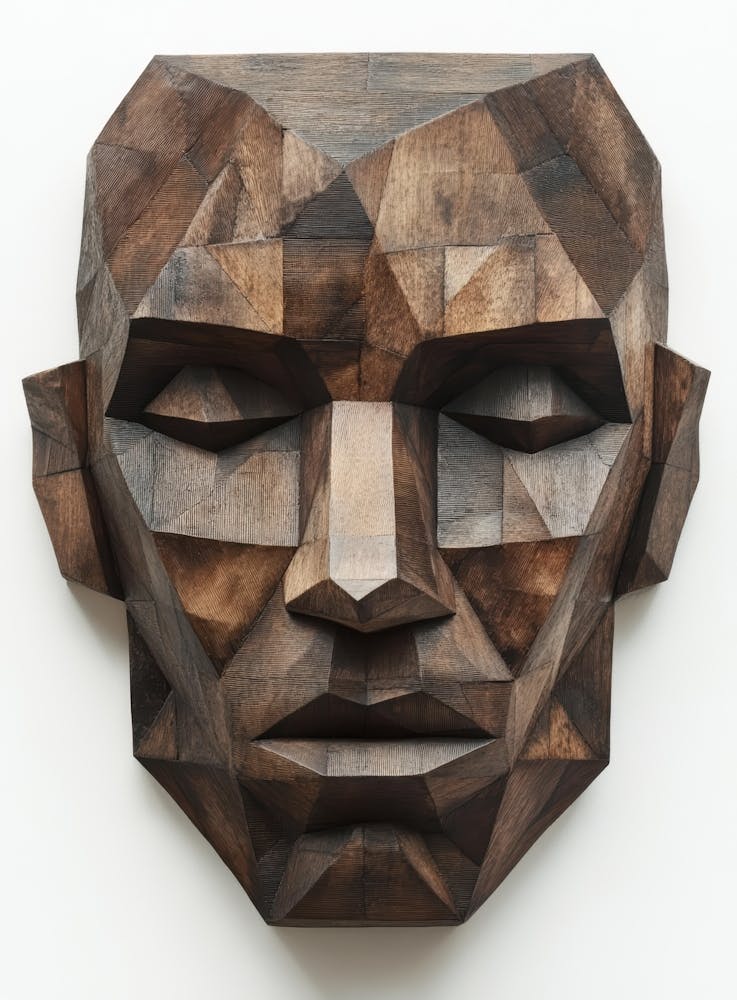 Wooden Sculpture Of A Man'S Head