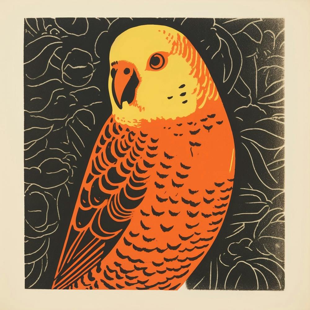 Retro-Vogel-Lithographie Wellensittich 2