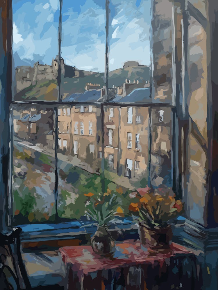 Window View Of Edinburgh Scotland Impressionism Style 3