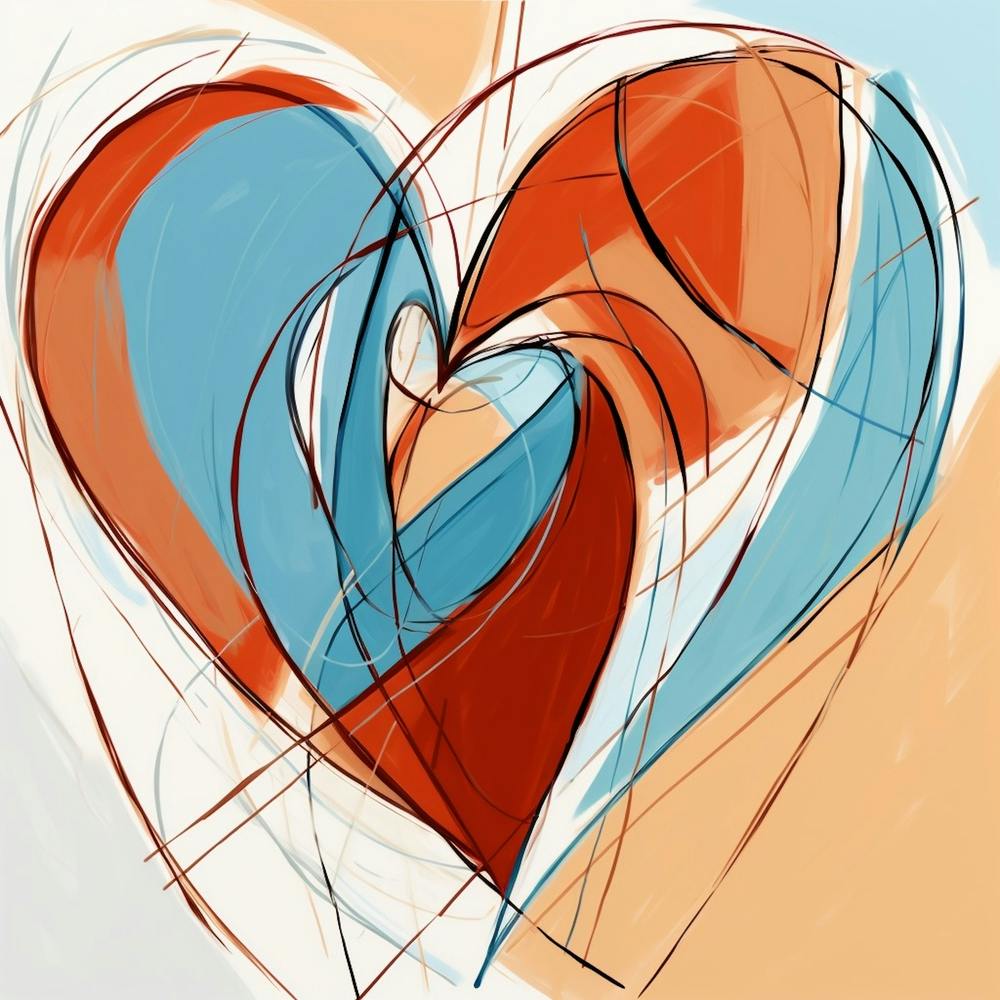Heart Doodle Sketch Blue & Orange 3