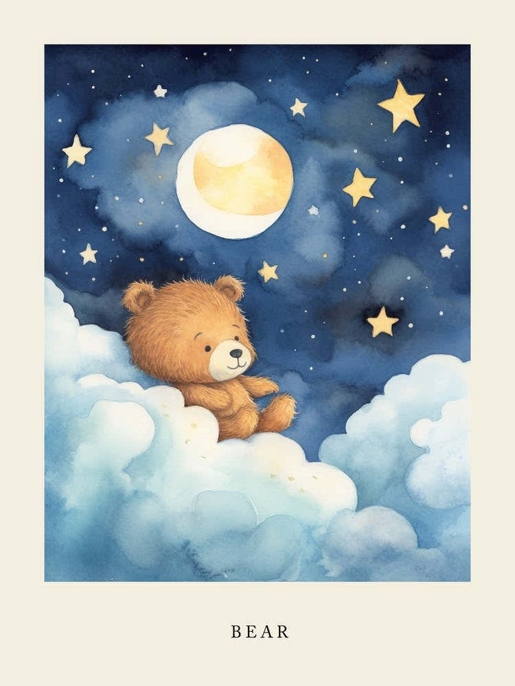 Baby Bear 1 Sleeping In The Clouds Nursery Poster