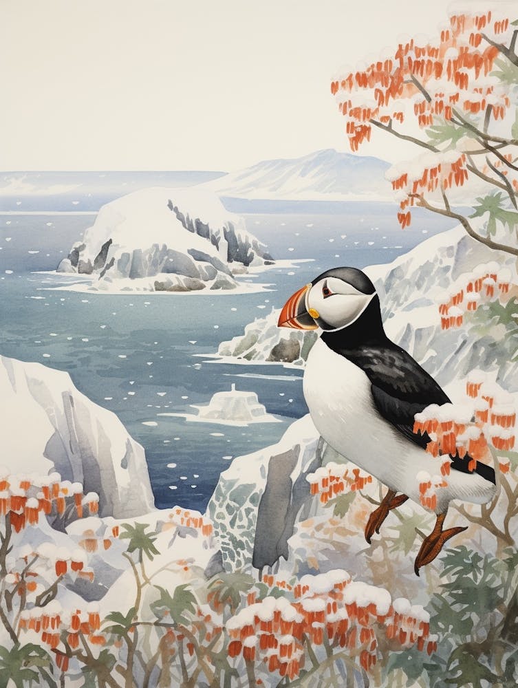 Winter Bird Painting Puffin 2