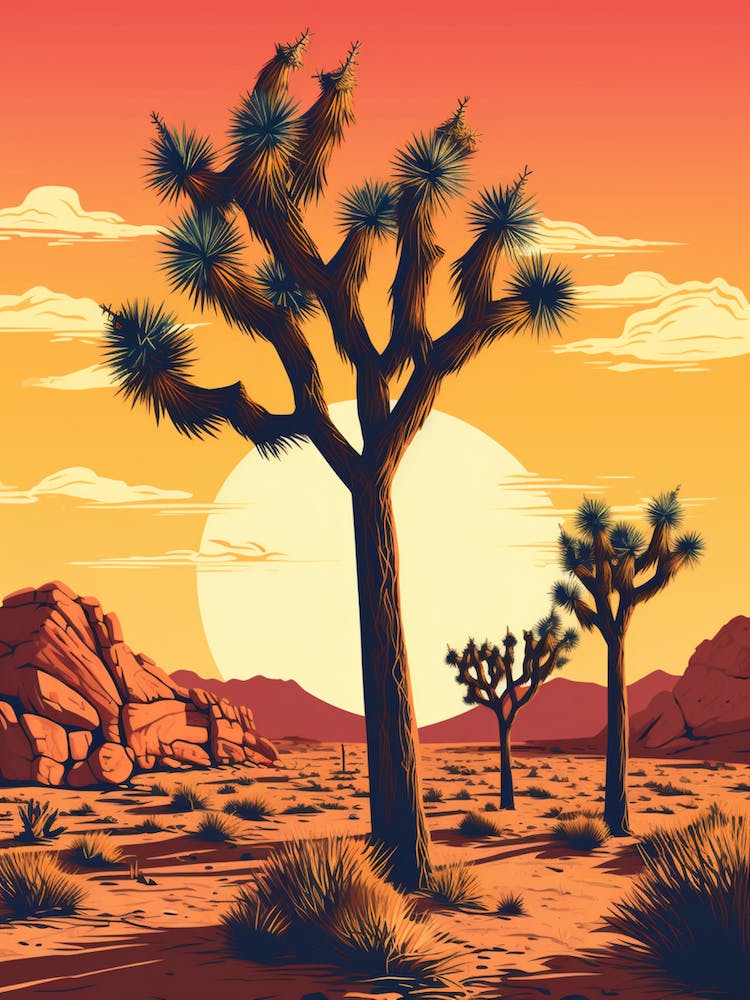  Retro Illustration Of A Joshua Trees At Dawn In Desert 4