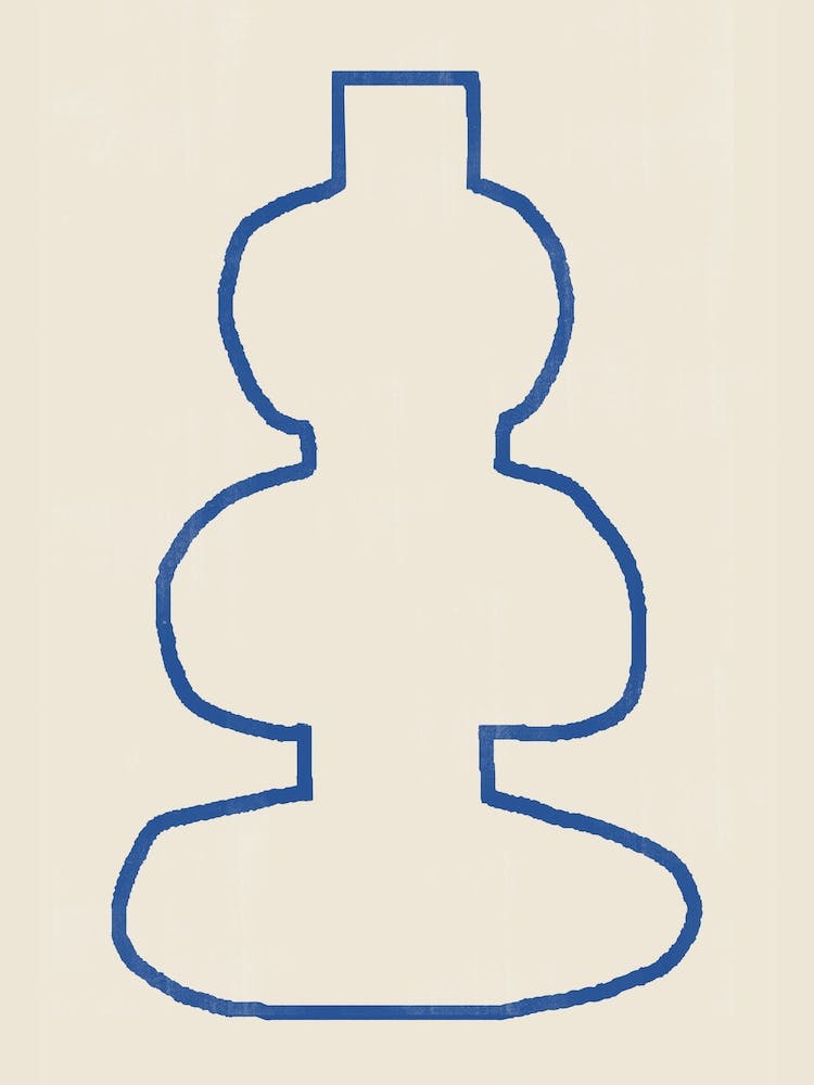 Buddhistische Vase Strichzeichnung Modern Zeitgenössisch Minimalistisch Neutrale Kunst