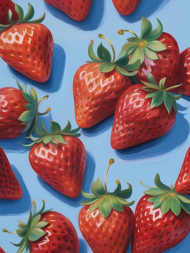 Strawberries On Light Blue Bacground