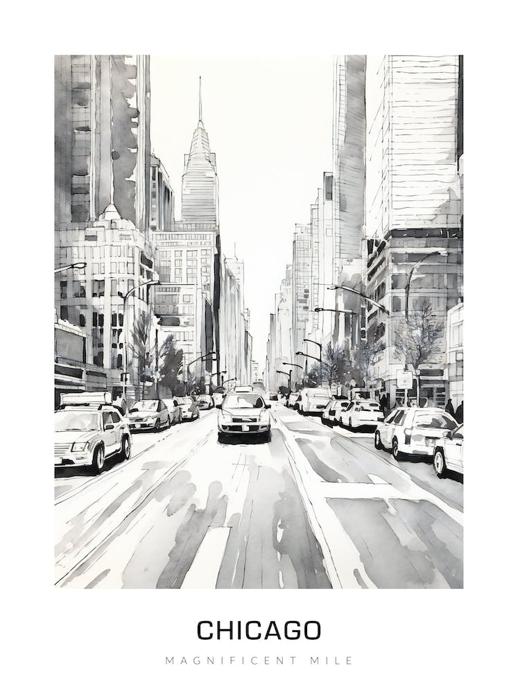 Magnificent Mile, Chicago B&W Poster