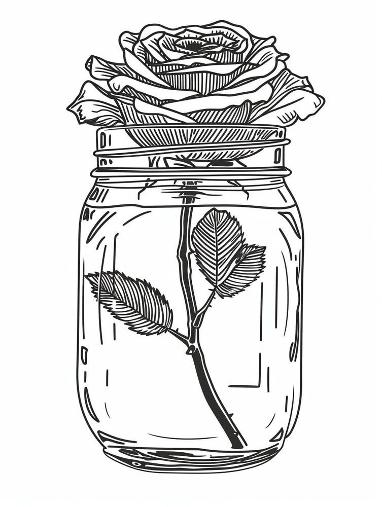 Rose In A Jar Line Drawing 3
