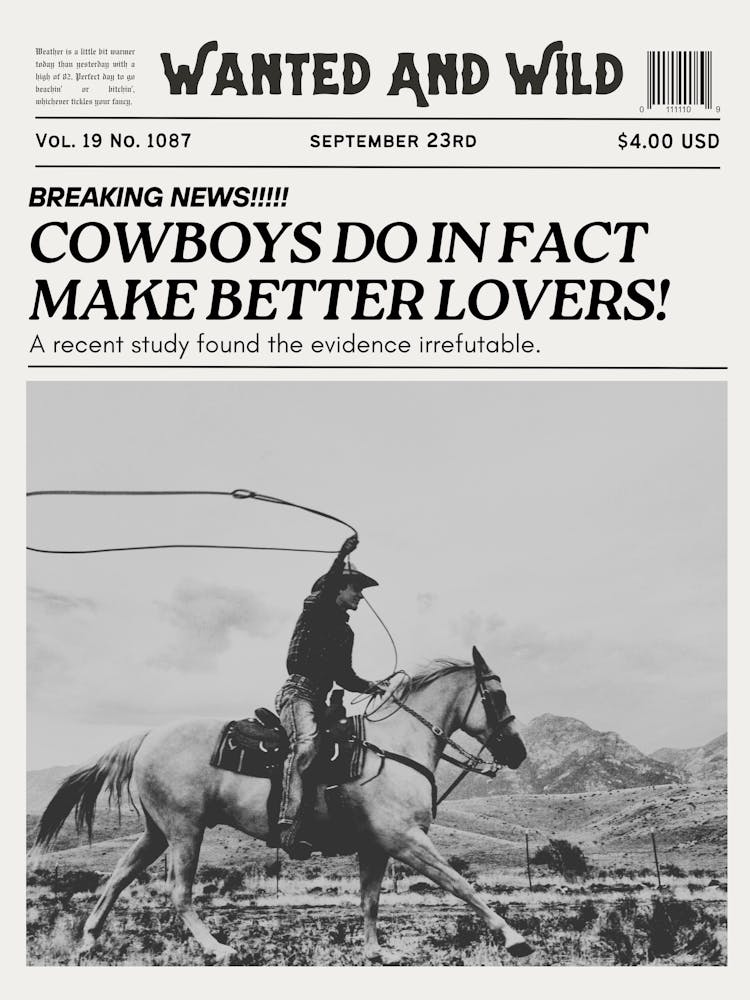 Cowboys Make Better Lovers | Trendy Retro Vintage Western Newspaper 1