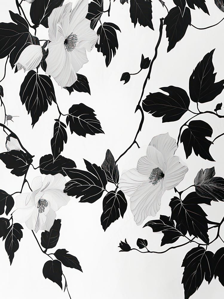 Great Japan Hokusai Black And White Flowers 22