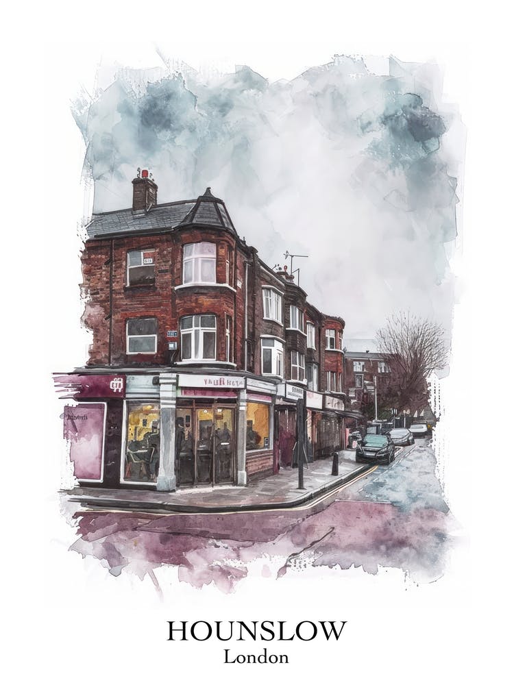 Hounslow London Borough   Street Watercolour 4 Poster