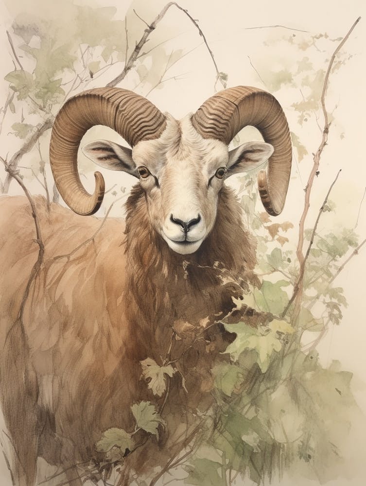 Storybook Animal Watercolour Ram 2