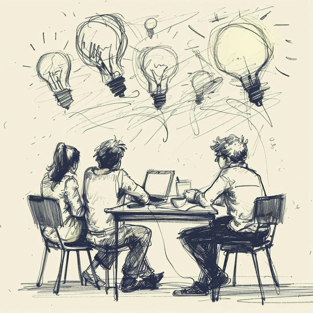 Ein Team Brainstorming Handgezeichnete Skizze Illustration 1718665853 2