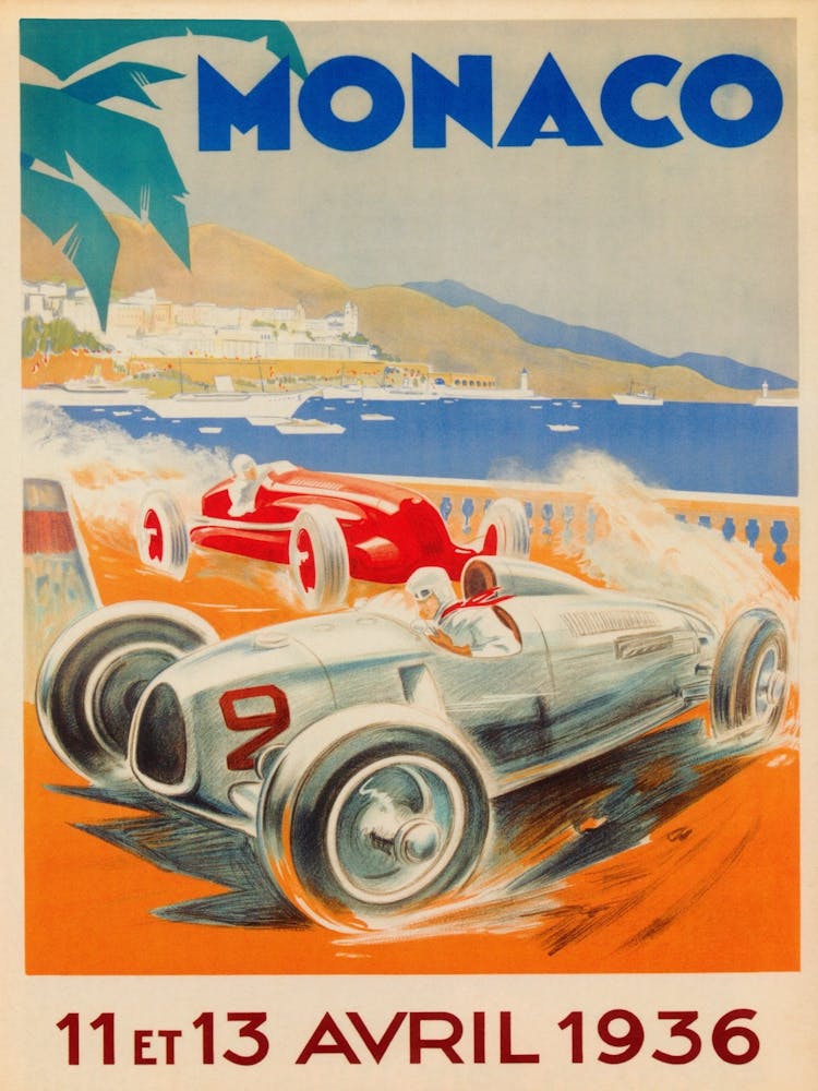 Monaco Grand Prix 1936 Vintage Poster 