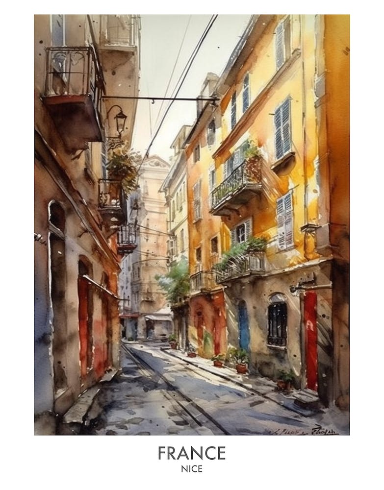 Nice, France 2 Watercolor Travel Poster