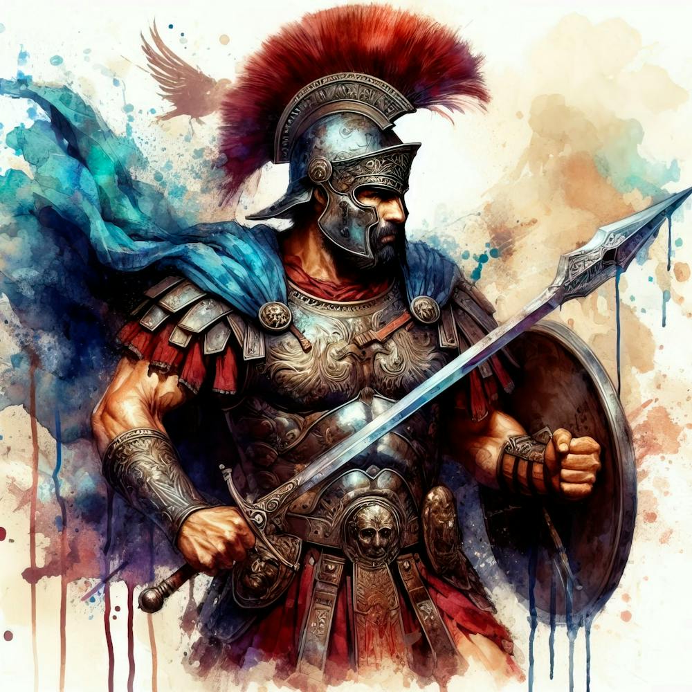 148 Roman Warrior In Watercolor