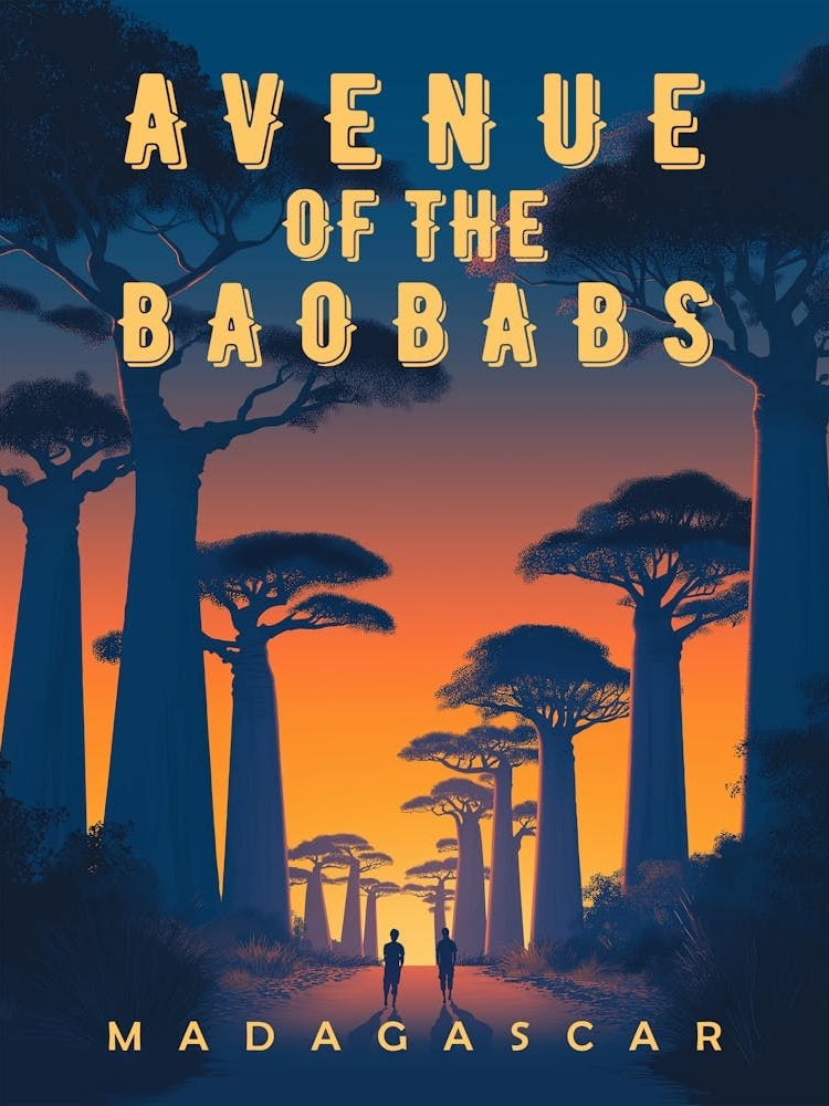 Avenue of the Baobabs Madagascar - Retro African Poster