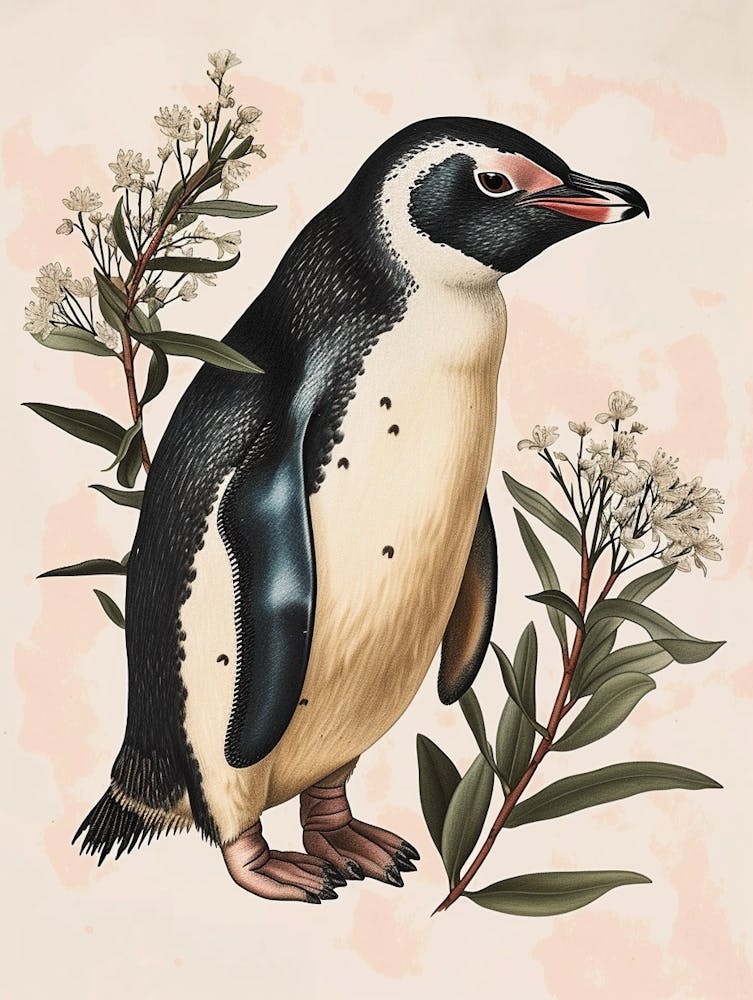 Adlie Penguin King George Island Vintage Botanical Painting 3