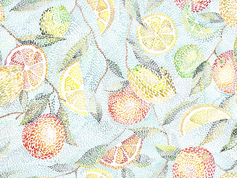 Pointillist Citrus Fruits Oranges And Lemons