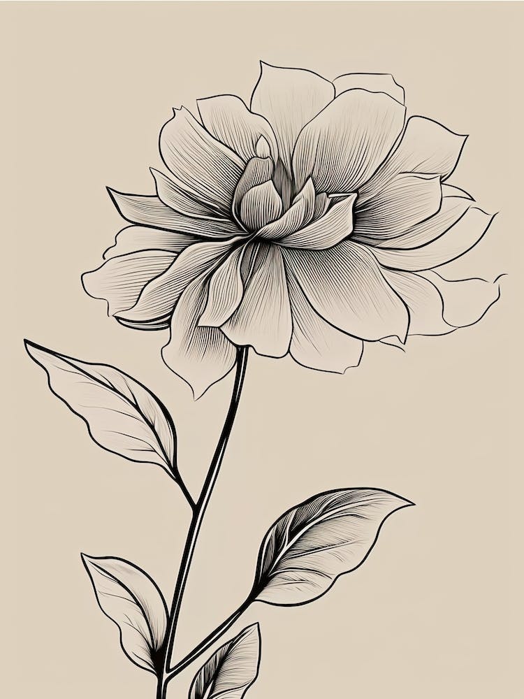 Dahlia Line Art Flowers Illustration Neutral 5