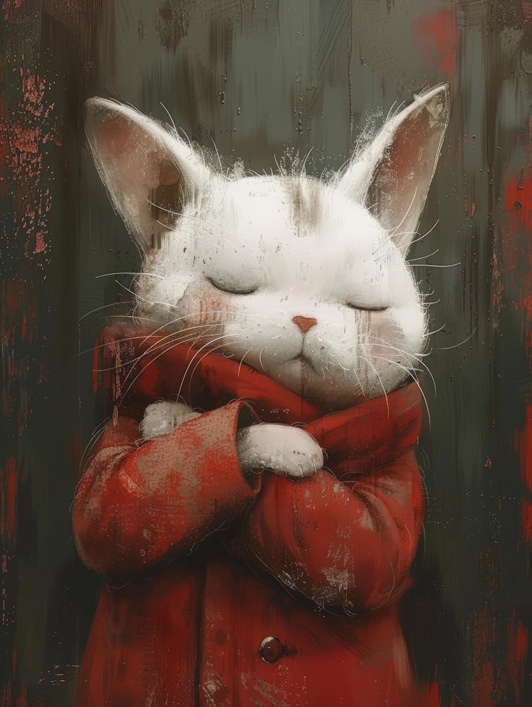 Chat En Manteau Rouge