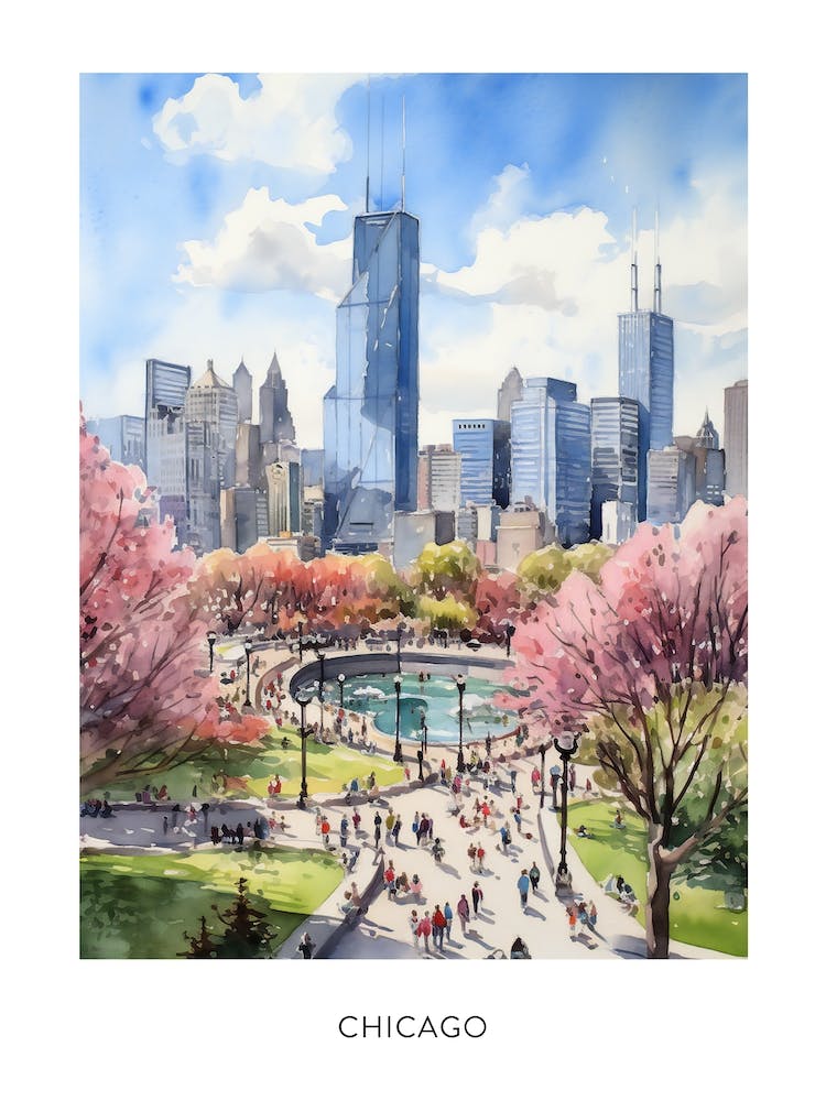 Chicago Watercolour Travel Poster 4