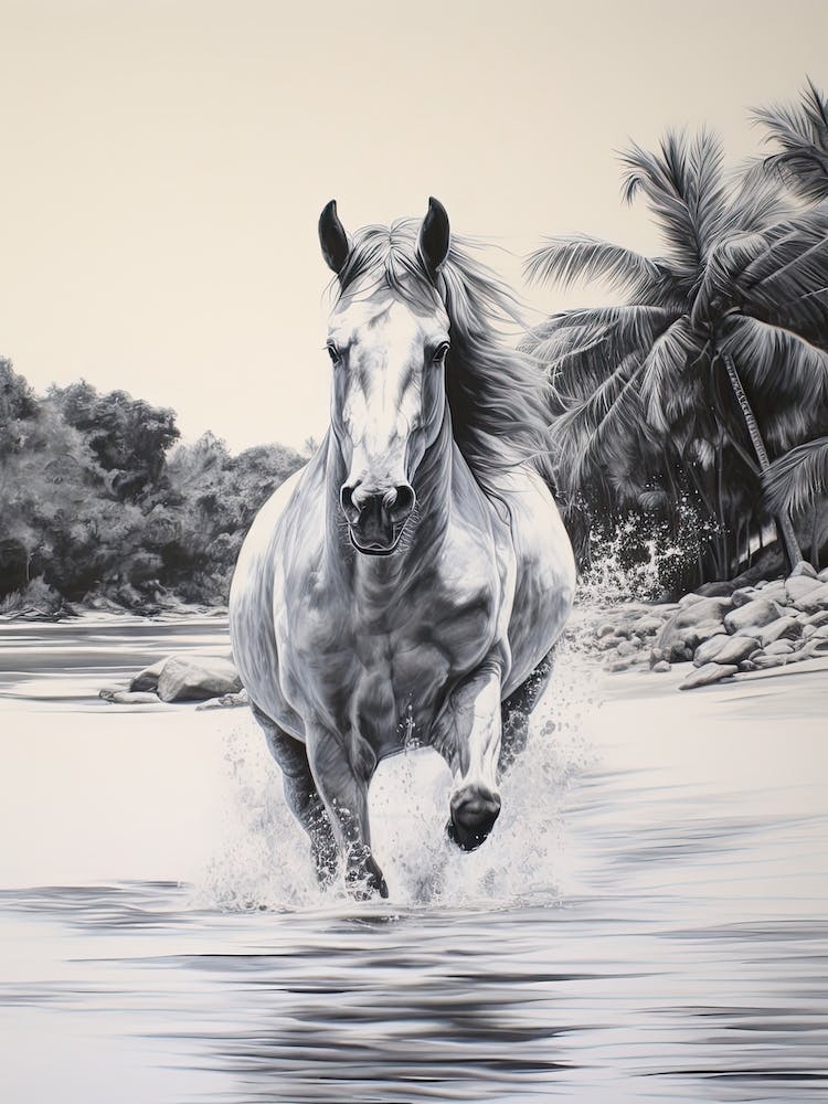 A Horse Oil Painting In Anse Lazio, Seychelles, Portrait 1