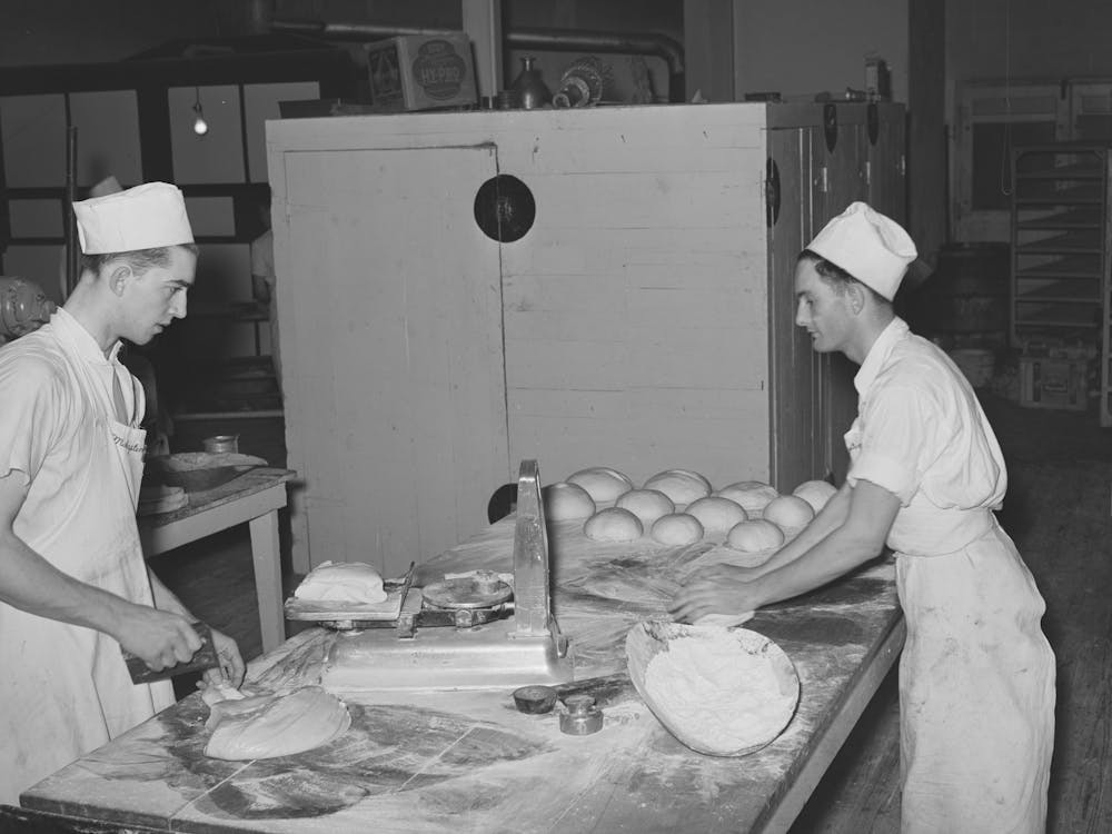 Cutting, Weighing And Shaping Dough Into Loaves, Bakery, San Angelo, Texas By Russell Lee