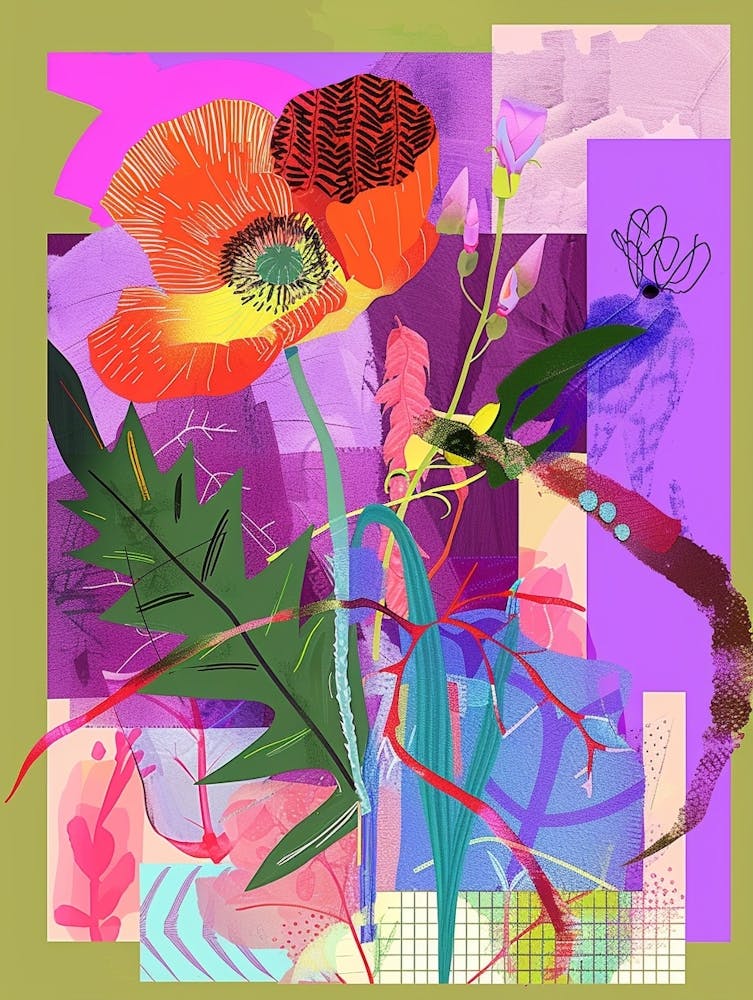 Mohn 4 Neon Blume Collage