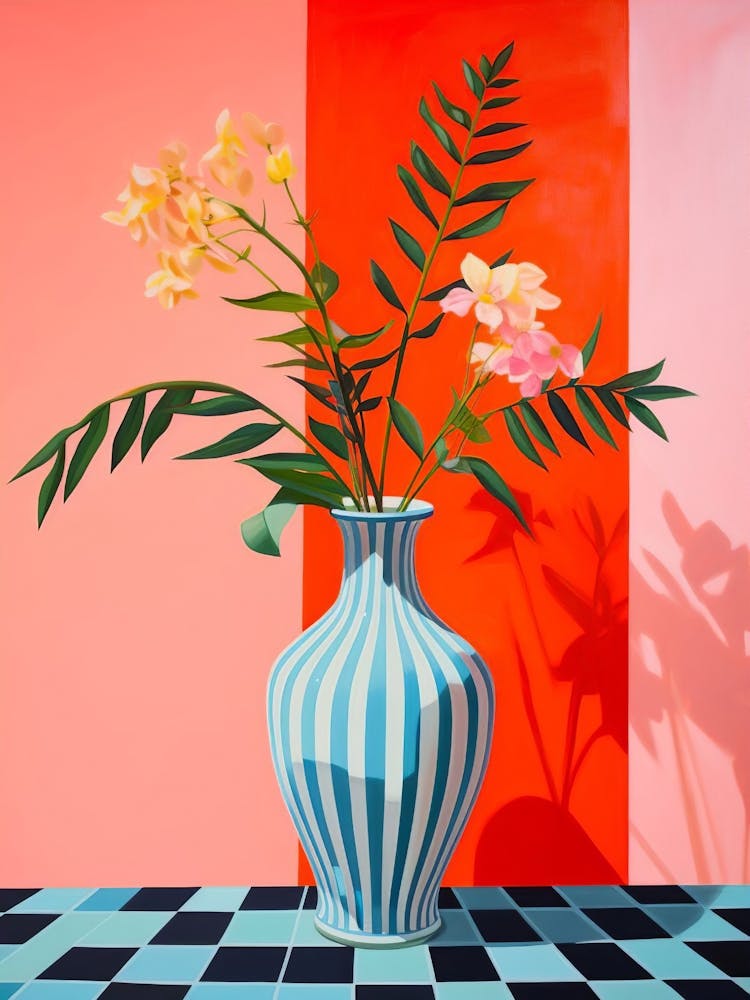 Flower Vase, Abstract Still Life Oil Painting, Retro Bouquet Print, Colorful Botanical Poster, Kitchen Decor, Modern Floral Print