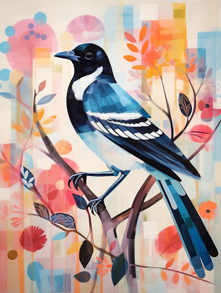 Bird Painting Collage Magpie 6