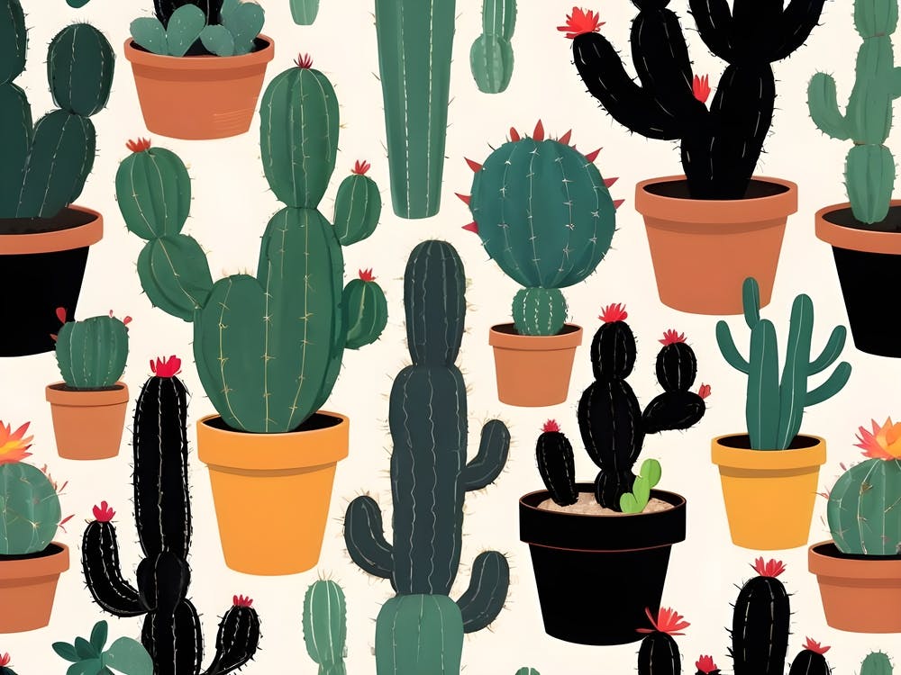 Cactuses In Flower Pots