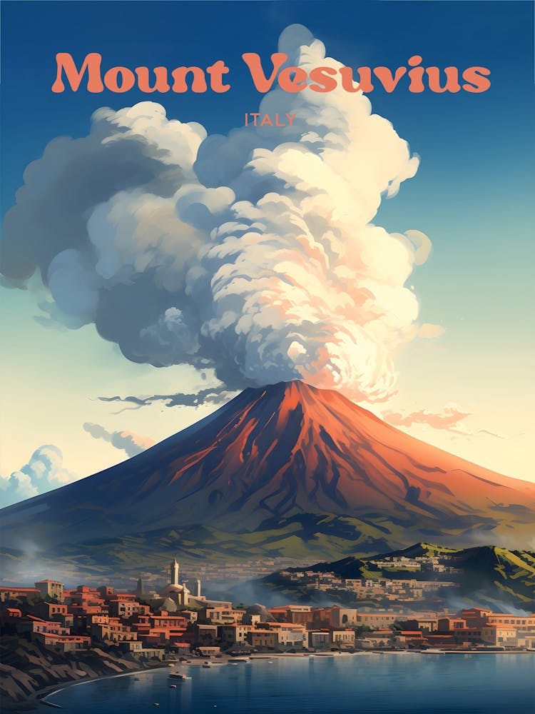 Mount Vesuvius Italy Stratovolcano Travel Art Illustration