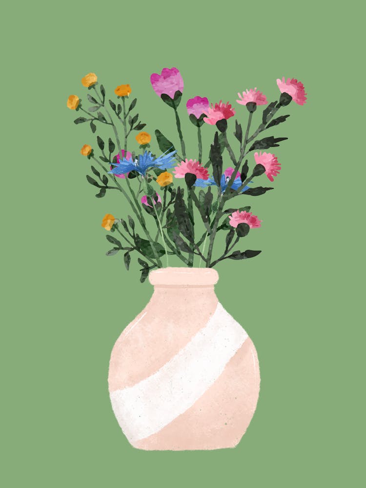 Wild Flowers In Vase Green