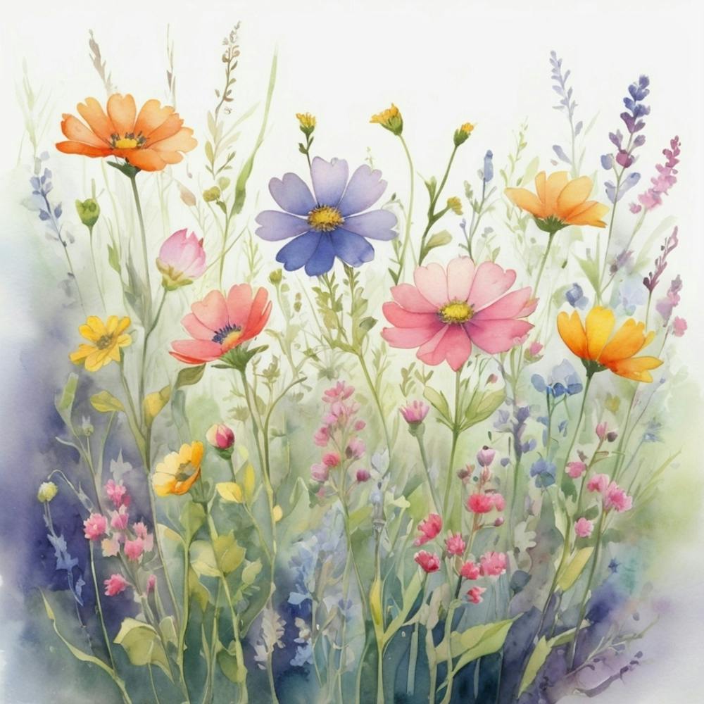 Multicolored Wildflowers Watercolor Field Drawin 0 (1)