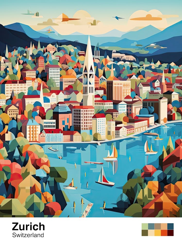 Zurich, Switzerland, Geometric Illustration 3 Poster