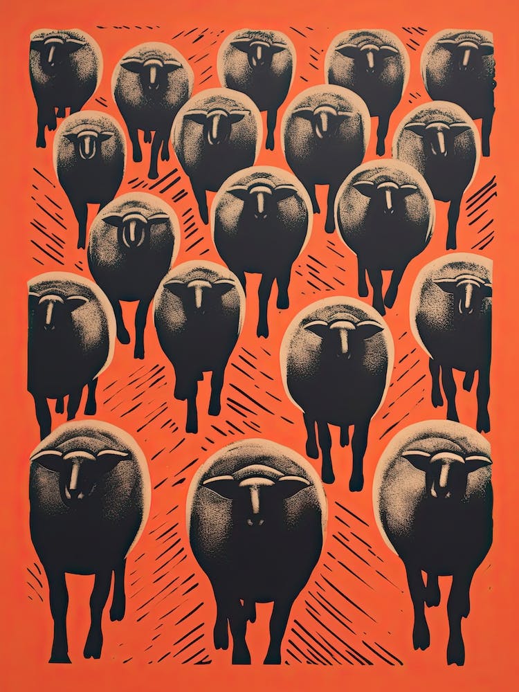 Sheep, Woodblock Animal  Drawing 3