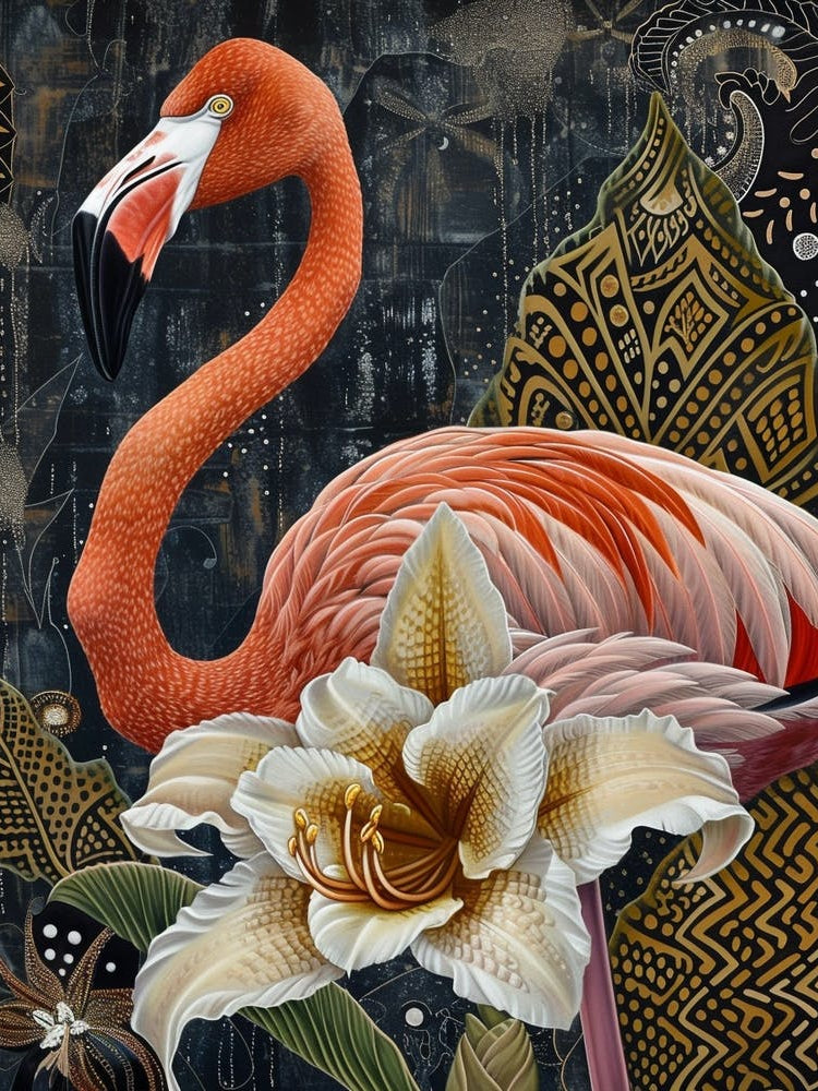 Greater Flamingo And Canna Lily Boho Print 1