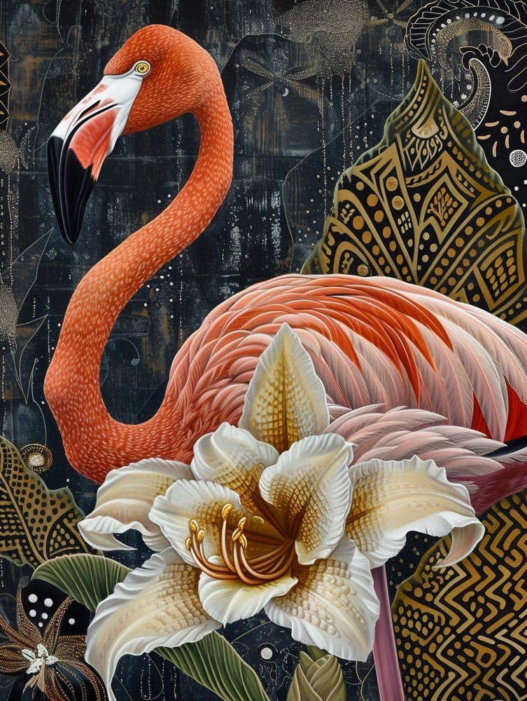 Greater Flamingo And Canna Lily Boho Print 1