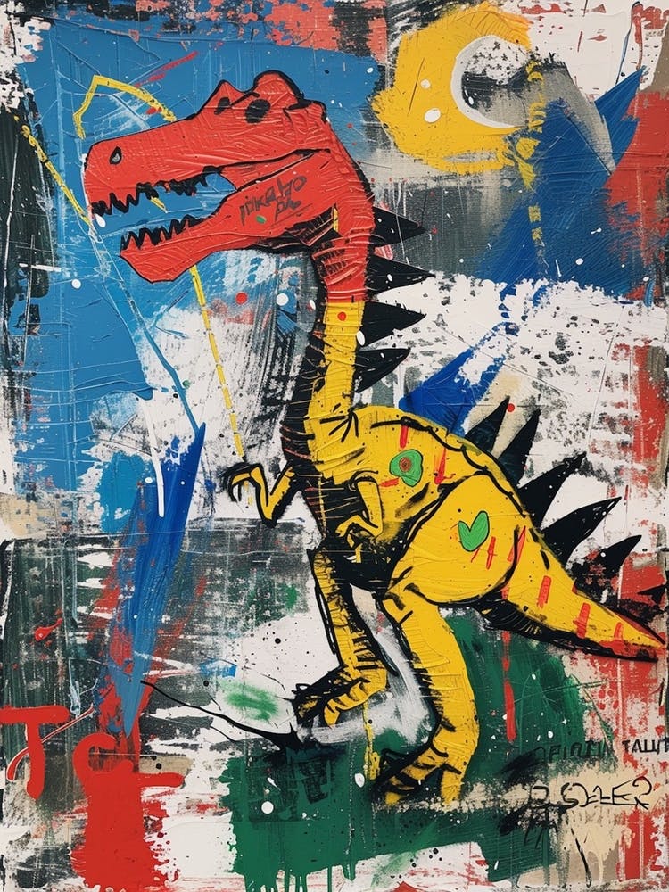 Abstract Paint Splash Primary Colour Dinosaur 1
