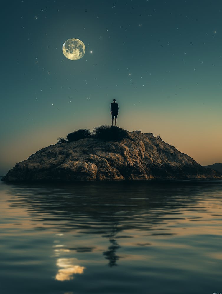Man Standing On An Island