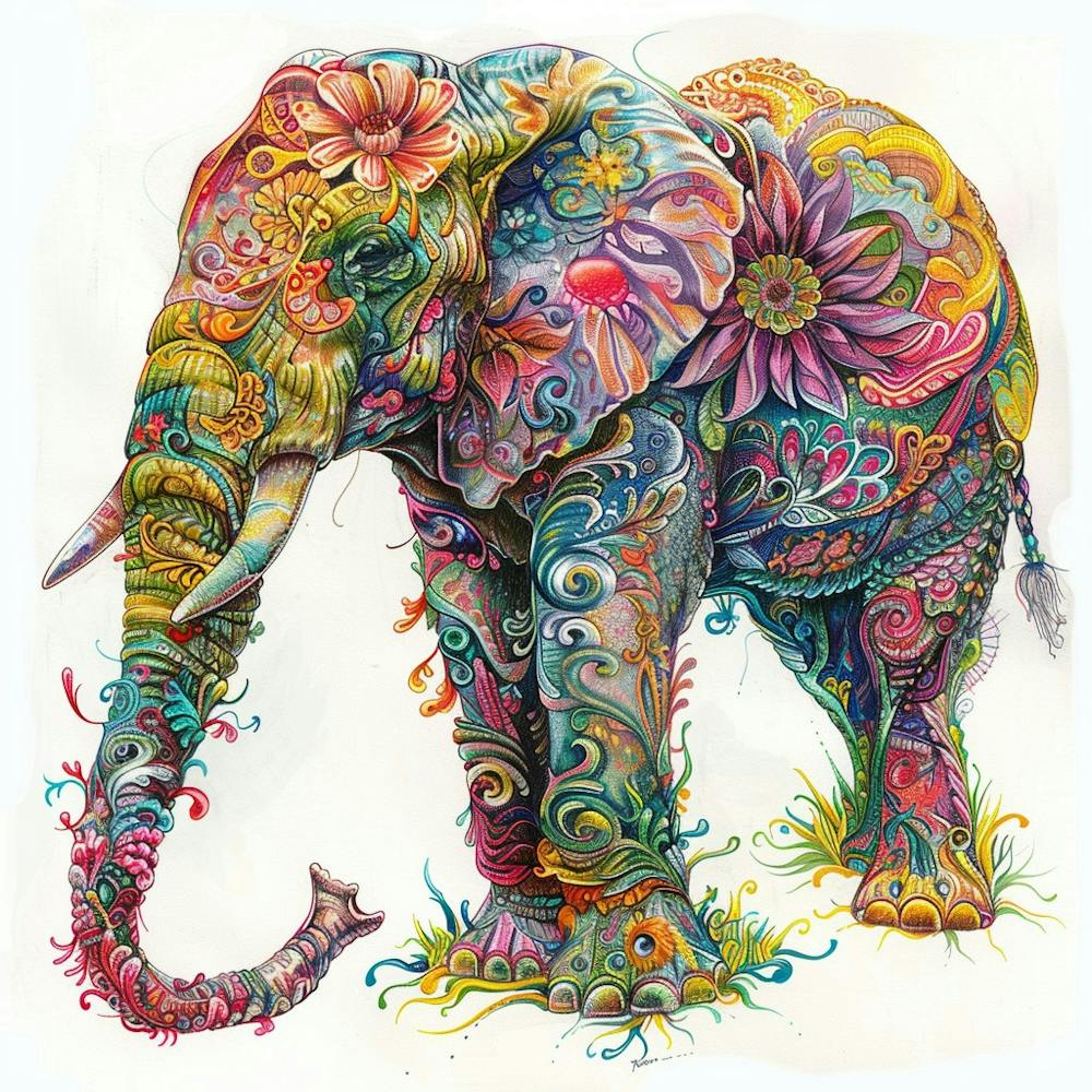 Elephant With Flowers